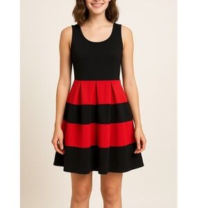 Crystal Doll Colorblock Sleeveless‎ Fit & Flare Dress Black Red Women's Size 11